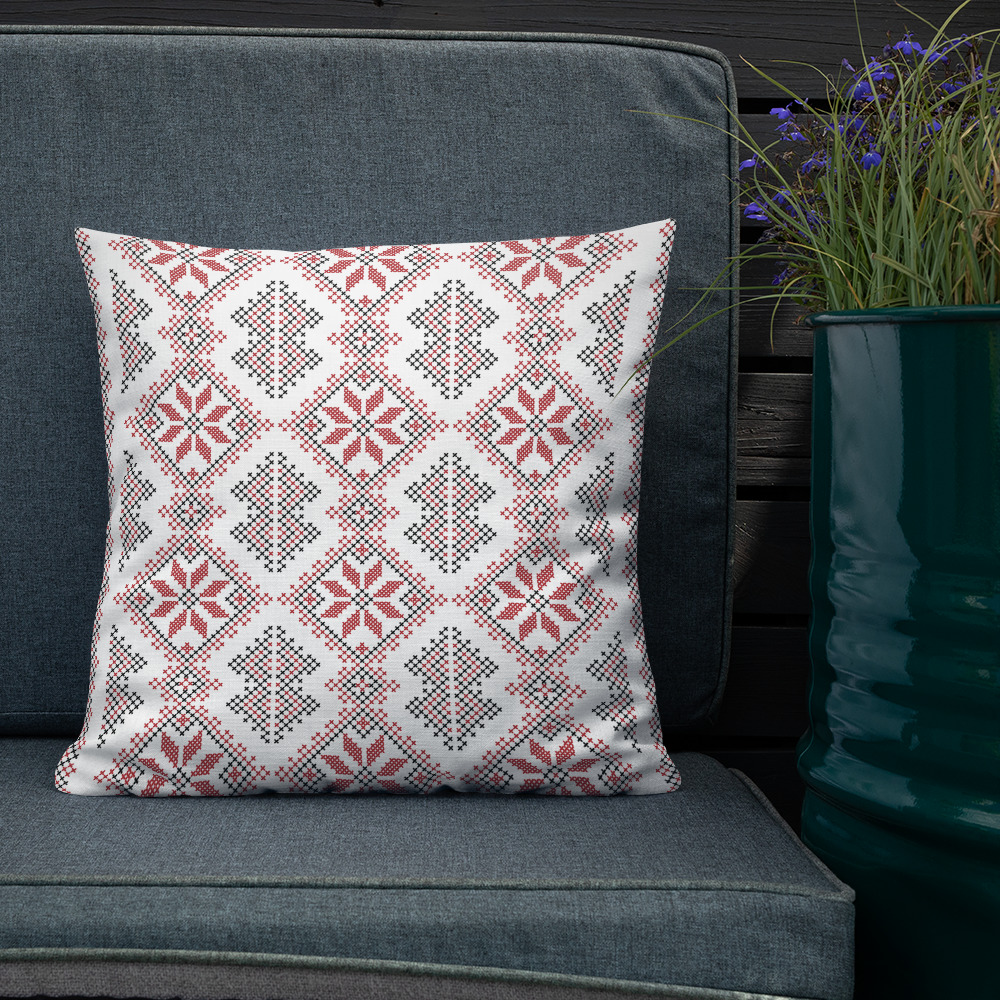 Palestinian Realistic Tatreez Pattern #16-Red Customized Throw Pillow