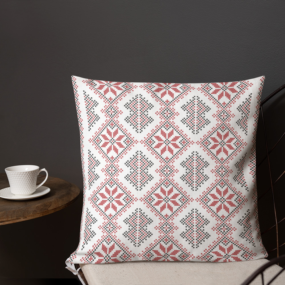 Palestinian Realistic Tatreez Pattern #16-Red Customized Throw Pillow - Image 3