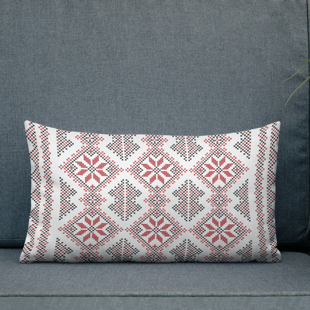Palestinian Realistic Tatreez Pattern #16-Red Customized Throw Pillow - Image 4
