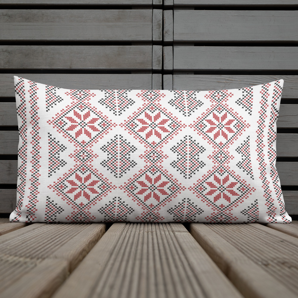 Palestinian Realistic Tatreez Pattern #16-Red Customized Throw Pillow - Image 2