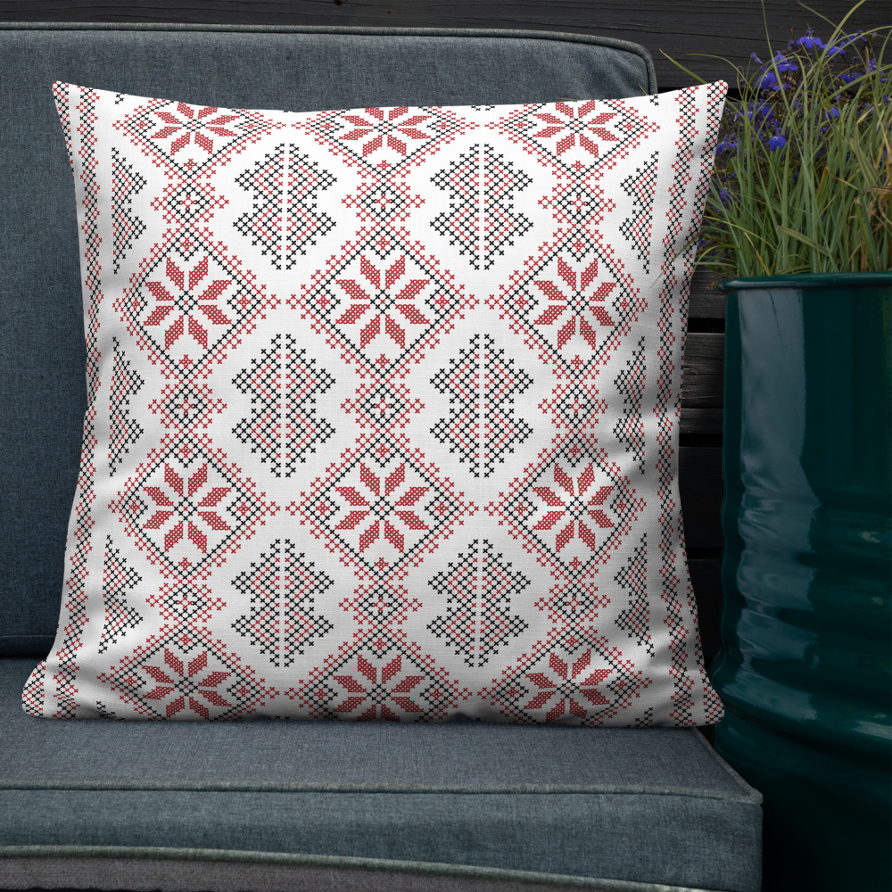 Palestinian Realistic Tatreez Pattern #16-Red Customized Throw Pillow - Image 6