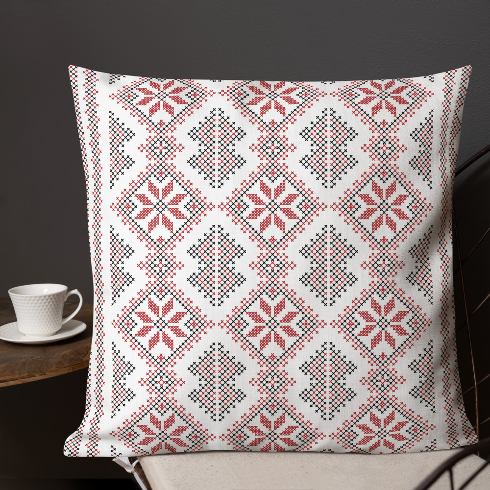 Palestinian Realistic Tatreez Pattern #16-Red Customized Throw Pillow - Image 5