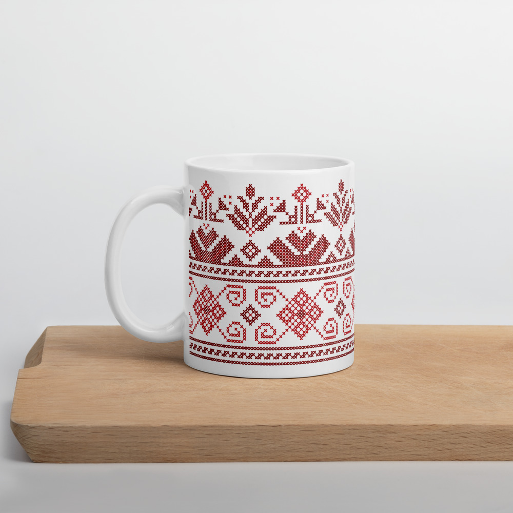 Palestinian Tatreez Gift Mug Traditional Red Embroidery Pattern#11 - Image 4