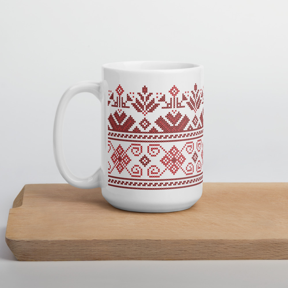 Palestinian Tatreez Gift Mug Traditional Red Embroidery Pattern#11 - Image 2