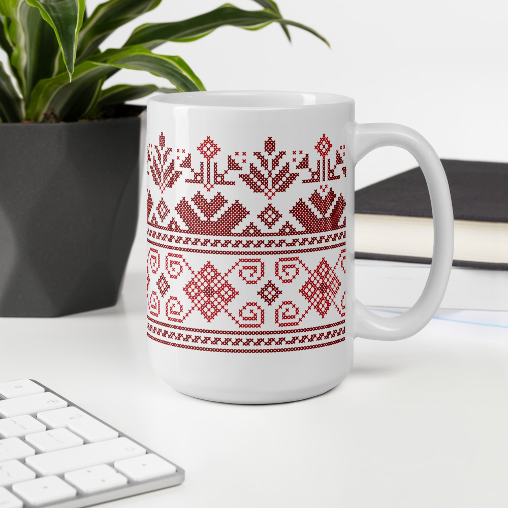 Palestinian Tatreez Gift Mug Traditional Red Embroidery Pattern#11 - Image 6