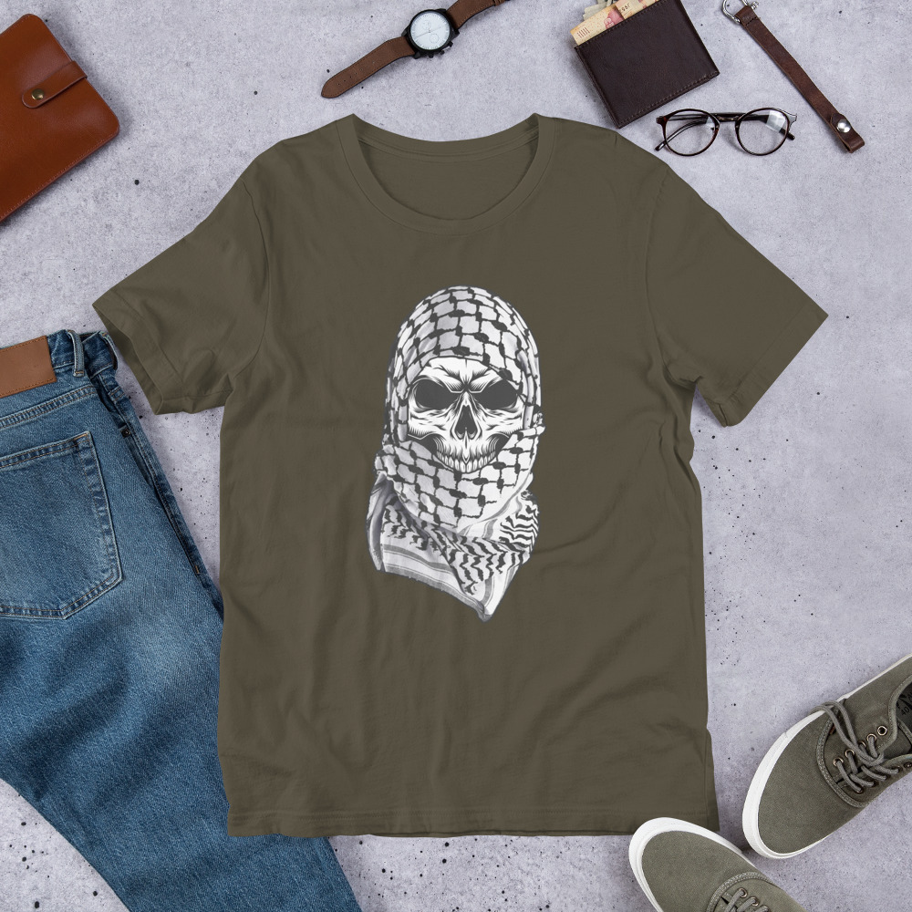 Palestine Arabic Skull Shemagh Palestinian Kufiya Custom T-shirt - Image 7
