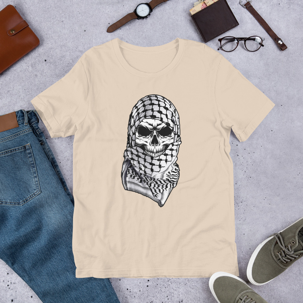Palestine Arabic Skull Shemagh Palestinian Kufiya Custom T-shirt - Image 9