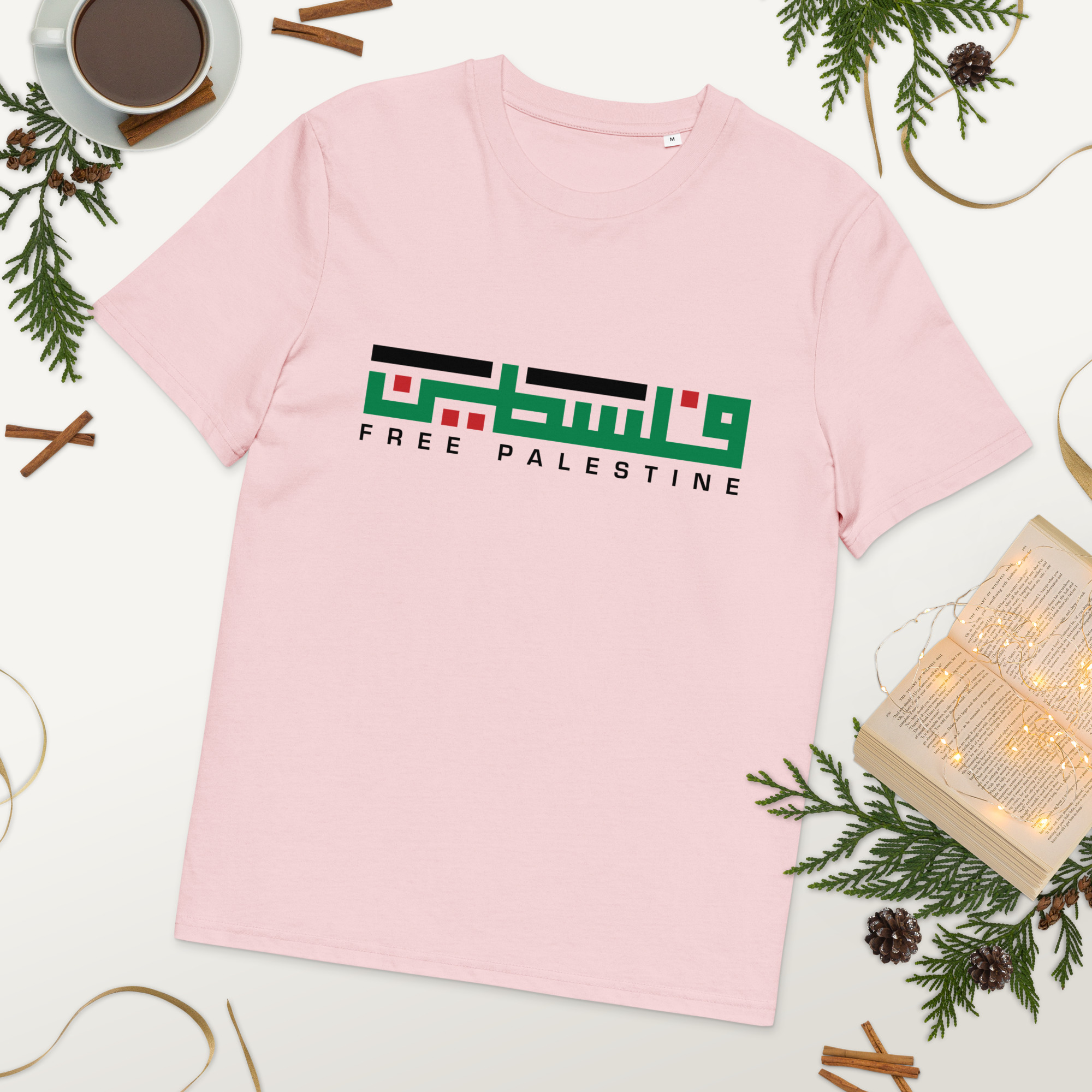 Palestine Arabic Calligraphy Palestinian Flag Organic Cotton T-shirt - Image 9