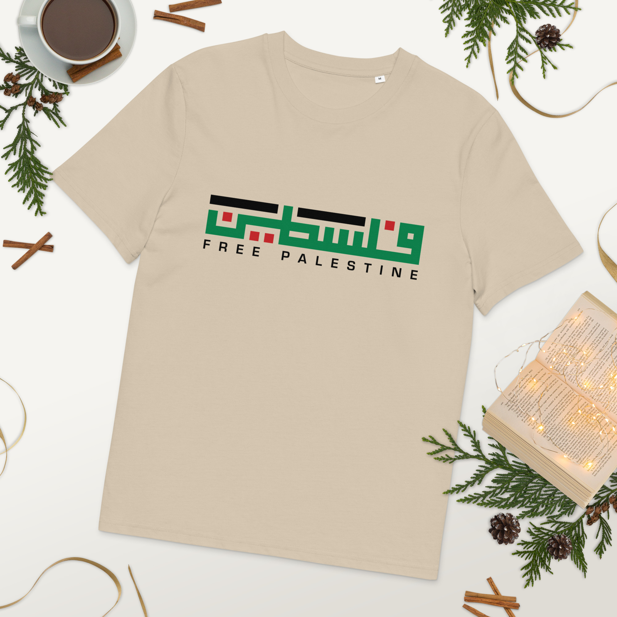 Palestine Arabic Calligraphy Palestinian Flag Organic Cotton T-shirt - Image 8