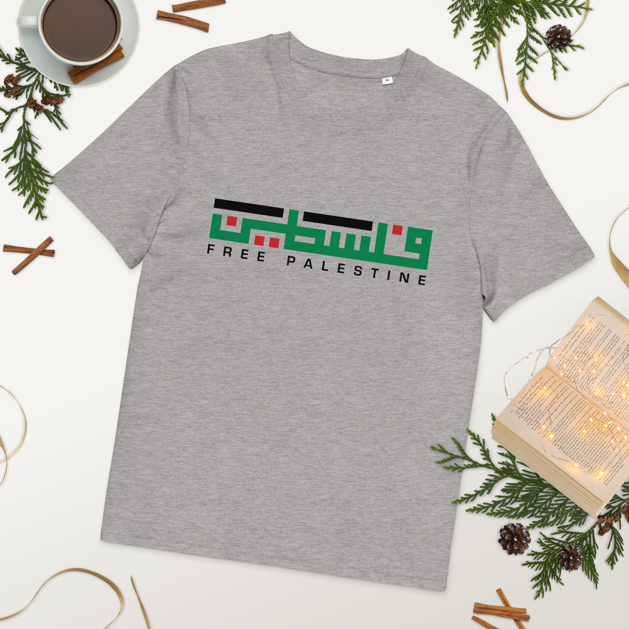 Palestine Arabic Calligraphy Palestinian Flag Organic Cotton T-shirt - Image 7