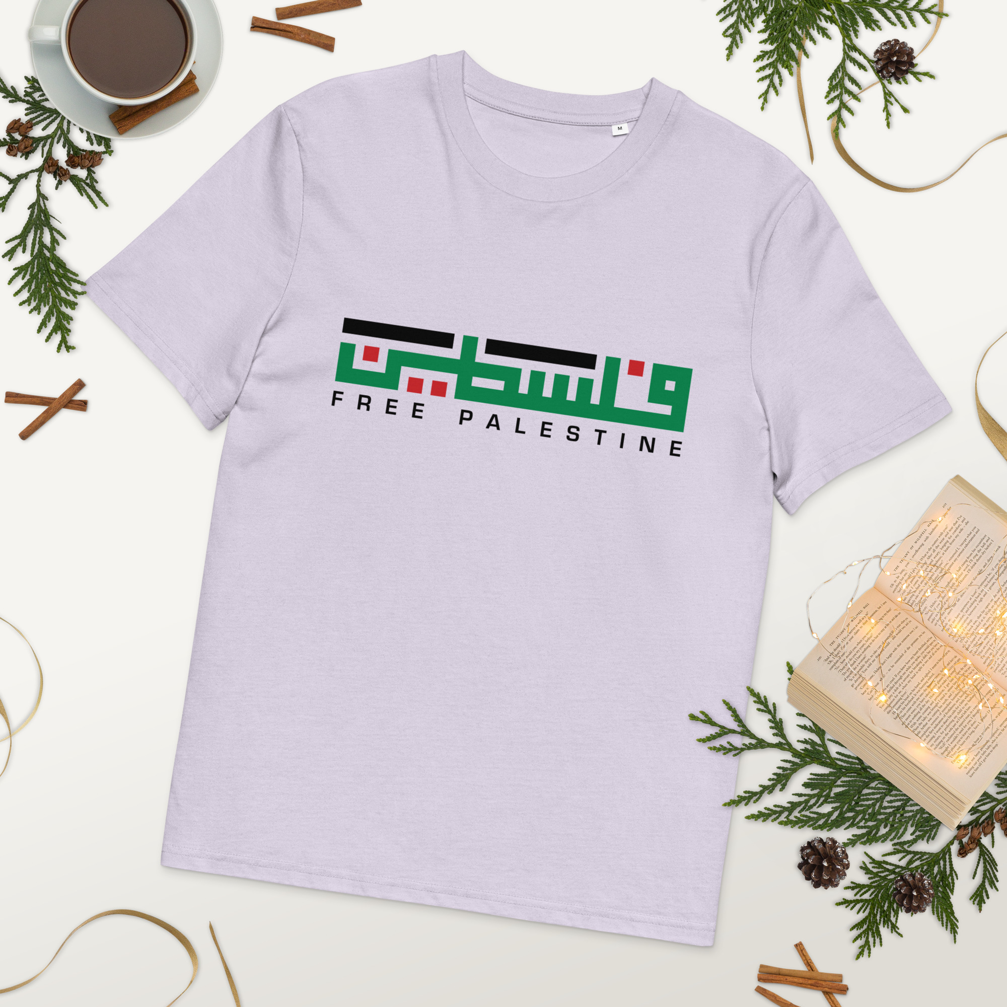 Palestine Arabic Calligraphy Palestinian Flag Organic Cotton T-shirt - Image 10